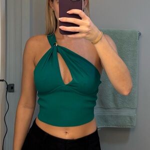 Zara Emerald Green One Shoulder Top